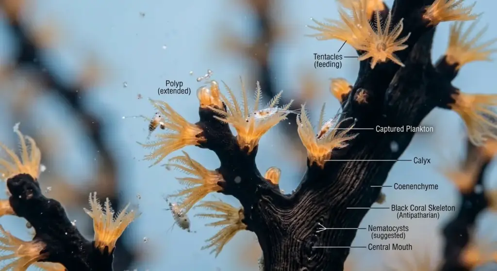 black coral polyps close up limasawa diving philippines