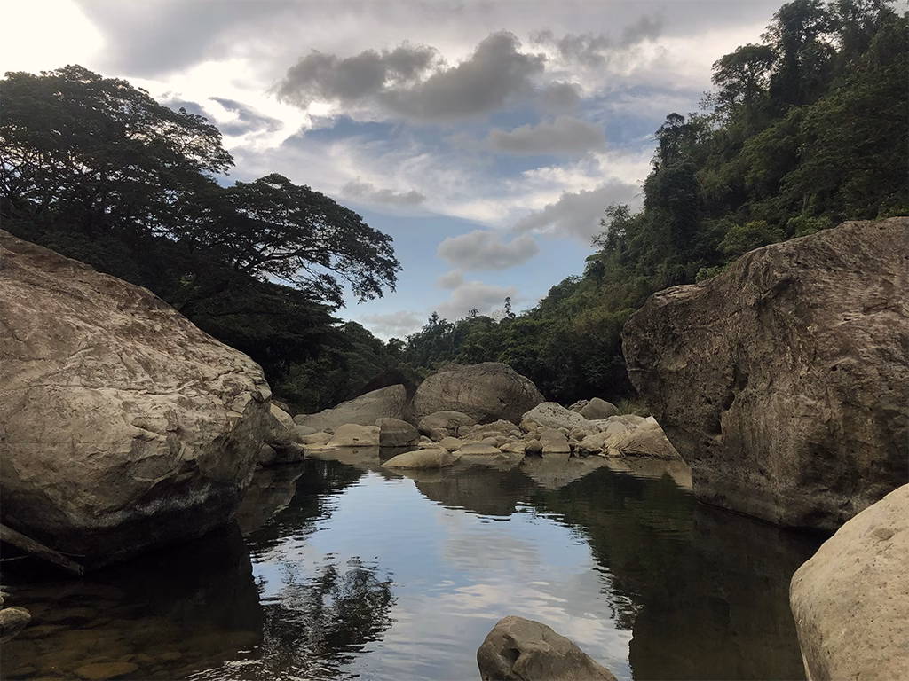 A beautiful view from the Baroro River. You can see it by following the trail to the beautiful view from the Baroro River. You can see it by following the Trail to Tangadan Falls in San Gabriel, La Union, Philippines.