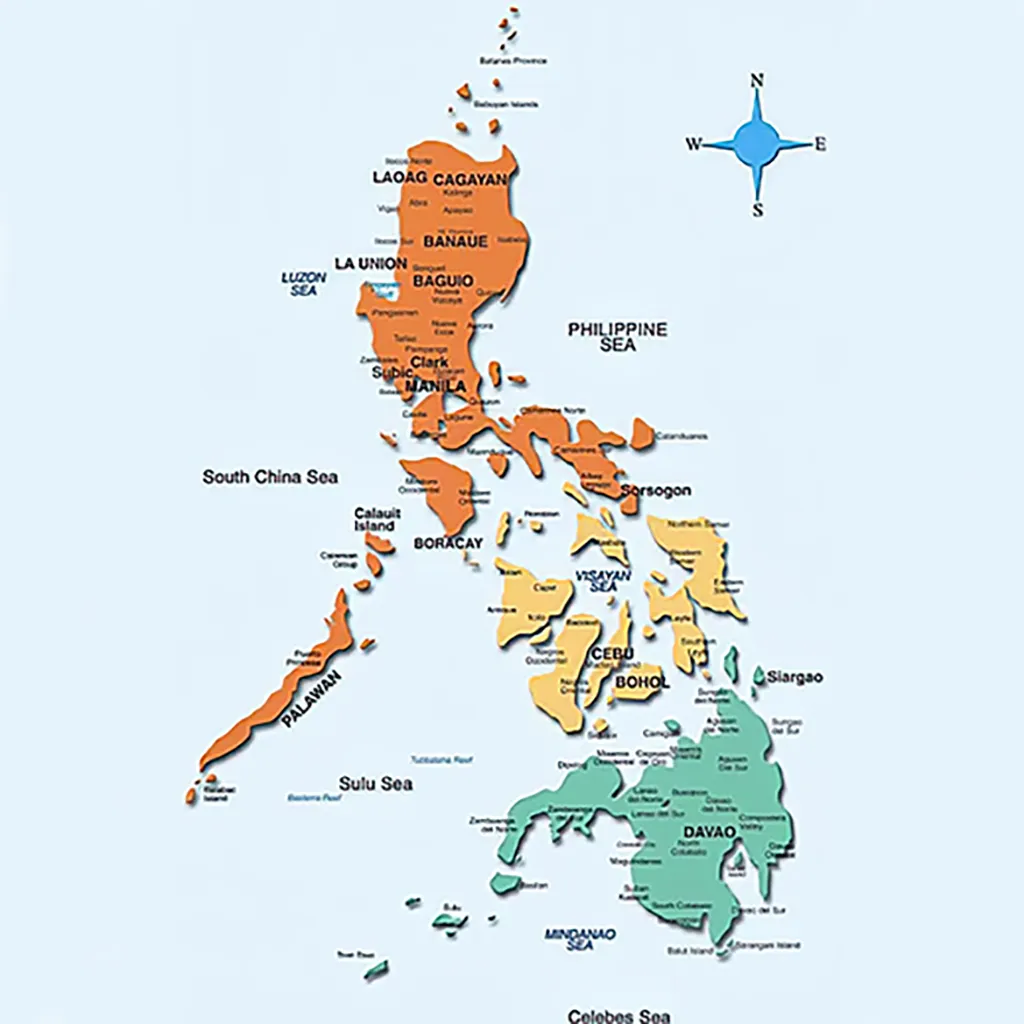 Map of the Philippines broken down by region to help orient First-Time Visitors to the Philippines.
