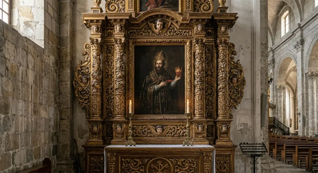 Carved wood lateral altar, San Agustín Church, Manila, Philippines, Spanish colonial religious art