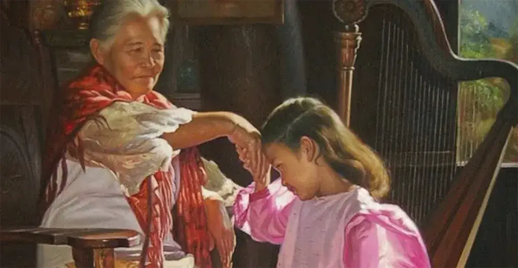 A demonstration of the traditional "Mano Po" Gesture!