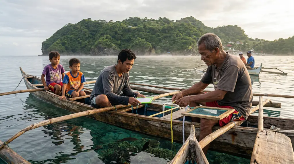 Apo Island community marine conservation fishing boat reef monitoring Philippines