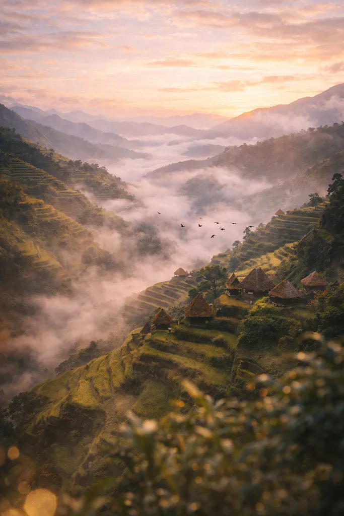 Banaue Rice Terraces dawn fog green paddies Ifugao Philippines UNESCO heritage landscape