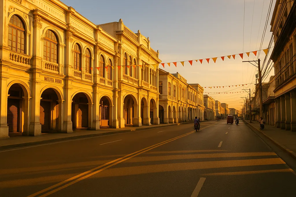 Golden hour light on Calle Real heritage houses in Iloilo.