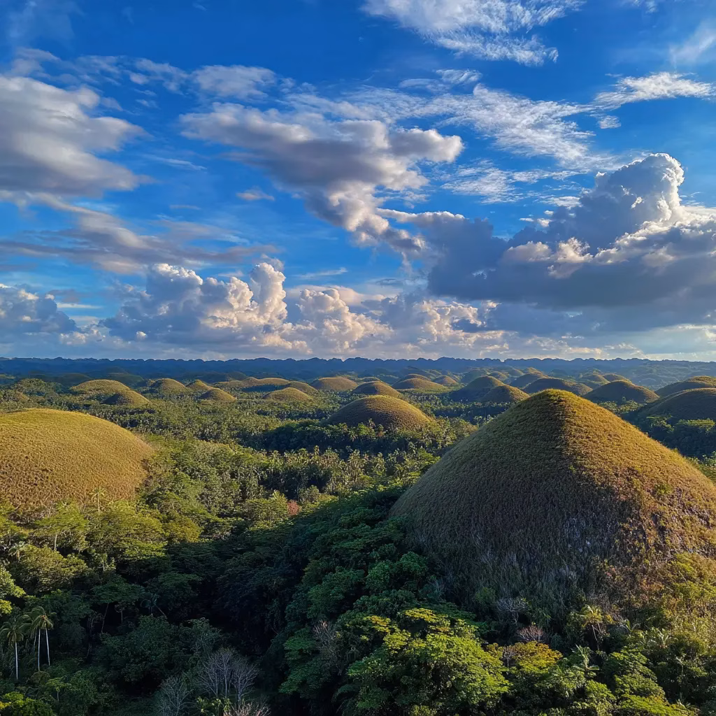 Scenic aerial view of the Chocolate Hills in Bohol, Philippines.