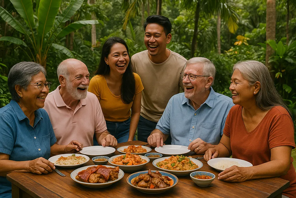 A group of retirees gathering for some food and relaxation