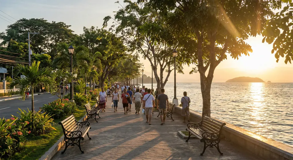 Rizal Boulevard seafront promenade at dusk Dumaguete City Negros Oriental Philippines