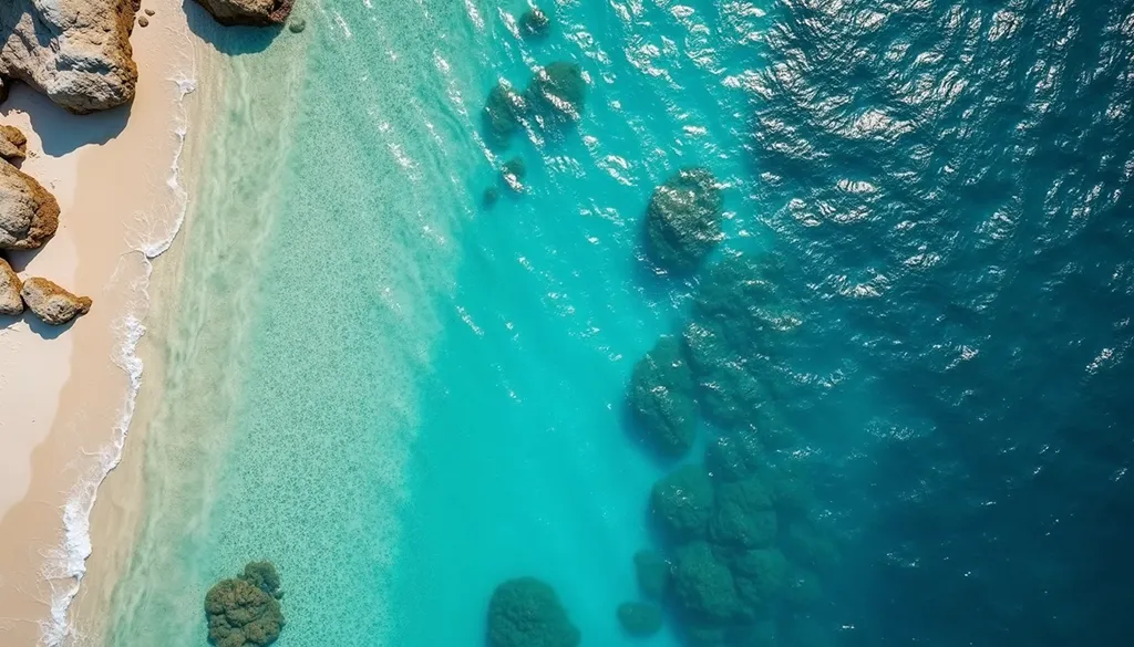 Ocean water color changes indicating riptide danger zones