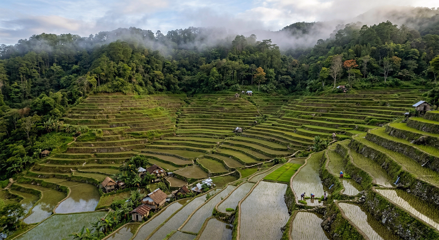 Ifugao rice terraces carved into the steep slopes of the Cordillera mountains, Banaue, Philippines