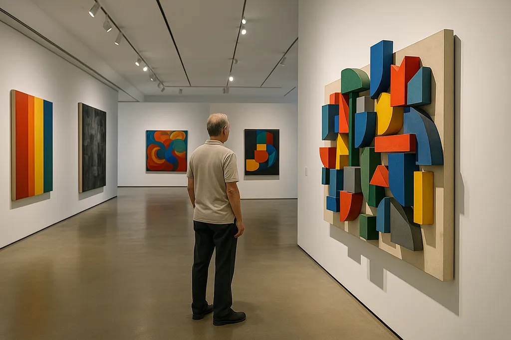 Senior traveler at Iloilo Museum of Contemporary Art exhibit.