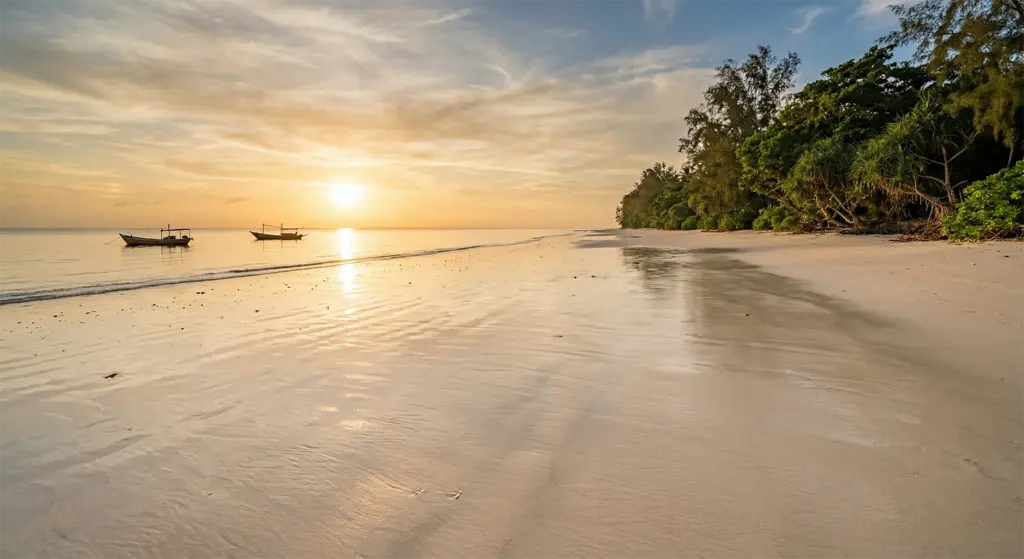 Koh Kradan beach at low tide Trang Province Thailand, Andaman Sea island