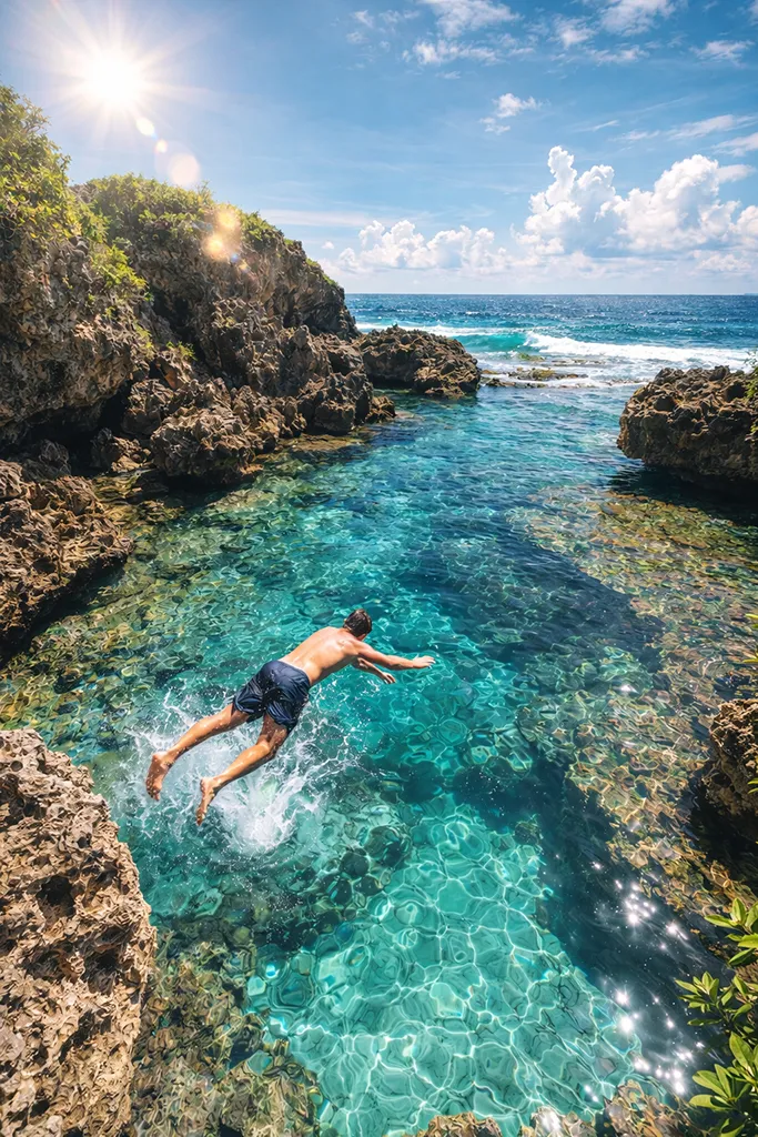Magpupungko rock pools Siargao clear water tidal pools cliff jumping Philippines adventure
