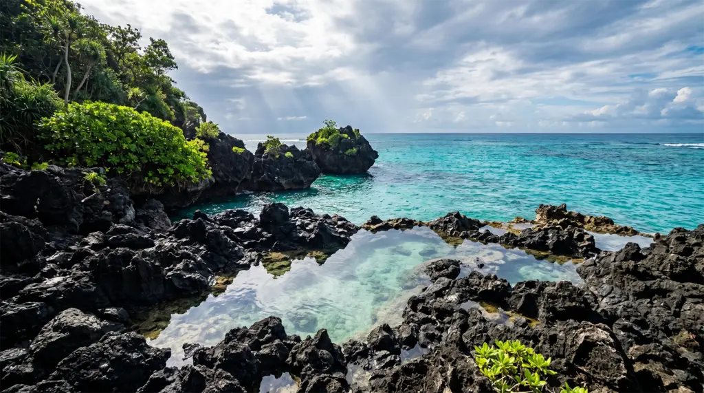 Magpupungko natural tidal rock pools, clear water, low tide, Pilar, Siargao, Philippines