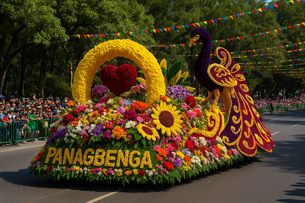 Flower-decorated float parading through Baguio during the Panagbenga Festival