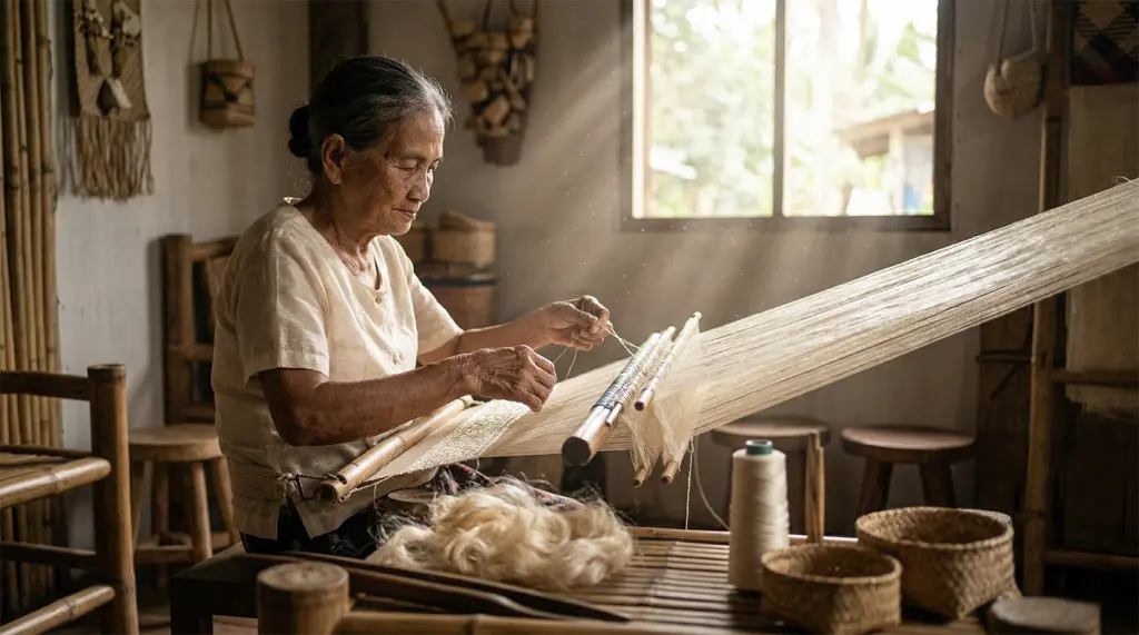 Pina cloth pineapple fiber weaving artisan Negros Island Philippines traditional textile barong