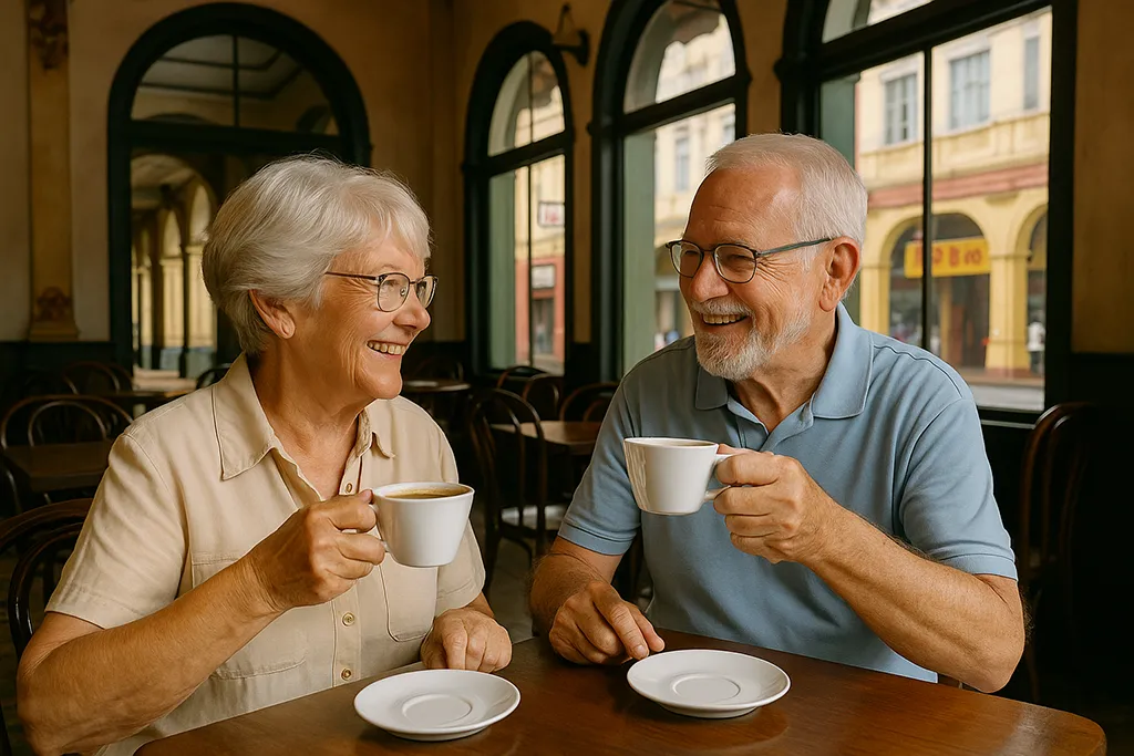 Senior travelers sitting at heritage café in Iloilo’s Calle Real.