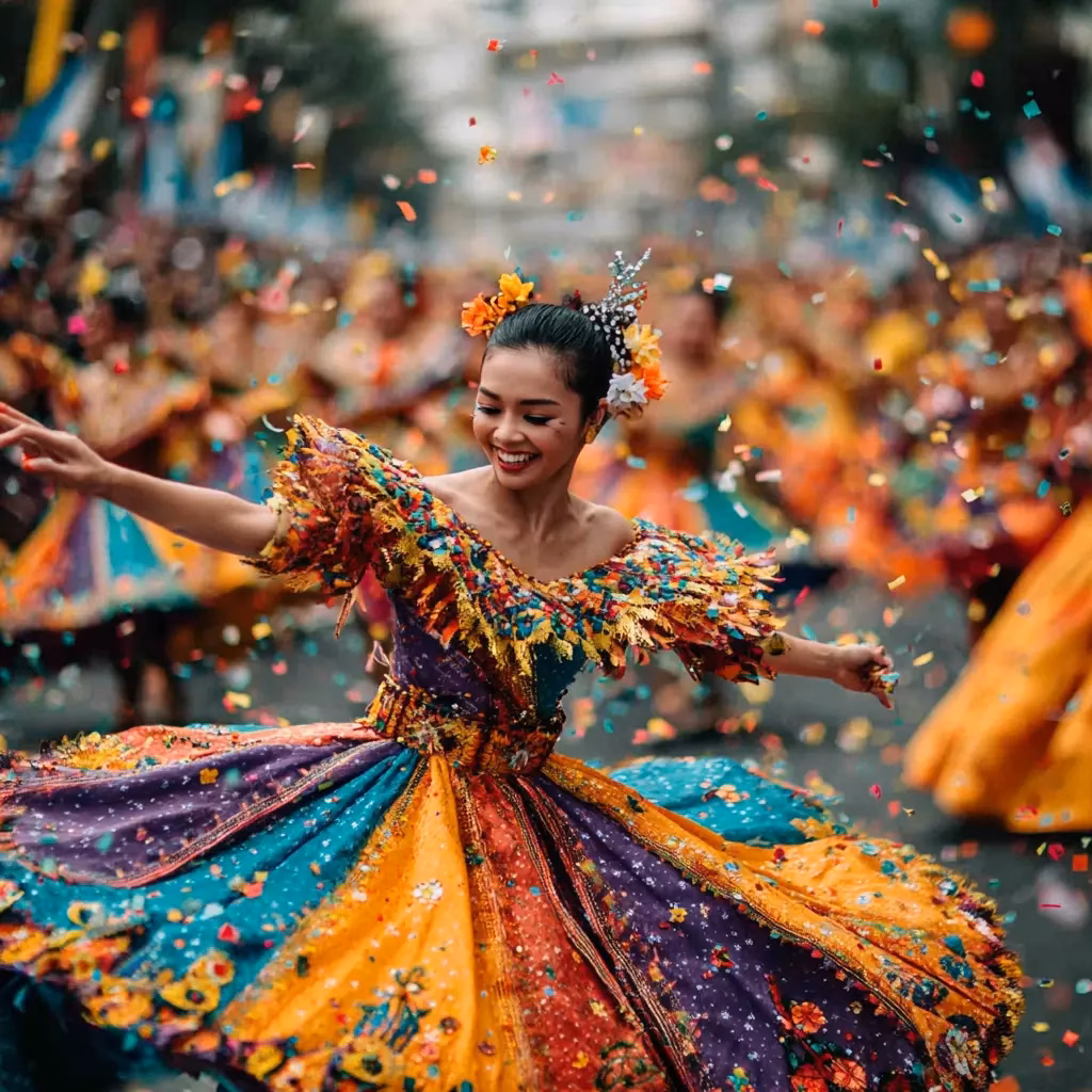 Performers in vibrant costumes at Sinulog Festival in Cebu, Philippines.