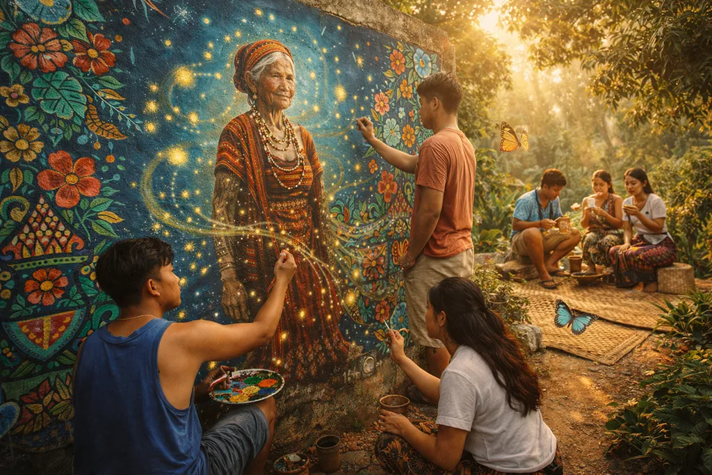 Young artists in Siquijor creating street art and practicing traditional crafts