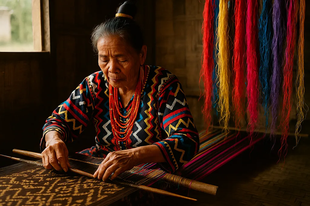 A T’boli artisan weaving T’nalak cloth, indigenous Philippines.