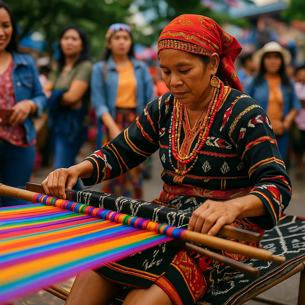 T’boli woman weaving abaca cloth during T’nalak Festival in South Cotabato