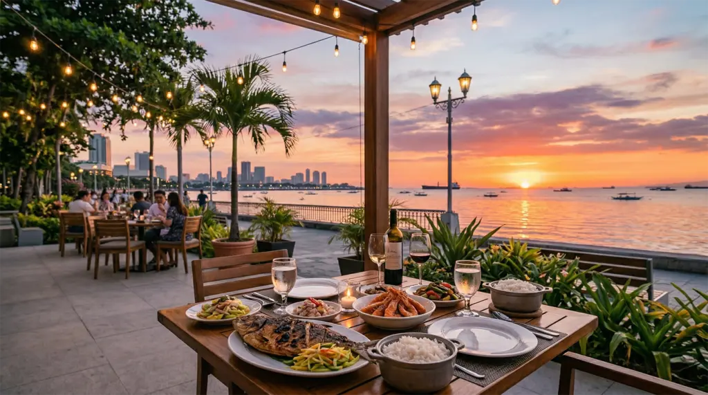 Fresh seafood dishes at a waterfront restaurant on Roxas Boulevard Manila Bay
